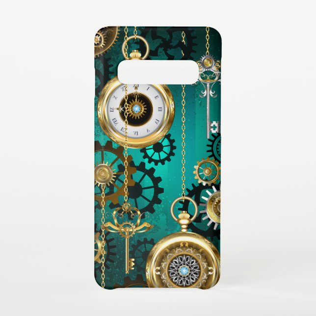 Steampunk Jewellery Watch on a Green Background Samsung Galaxy Case (Back)