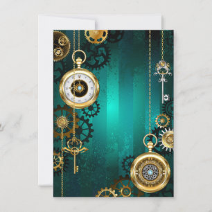 Steampunk Jewellery Watch on a Green Background Thank You Card