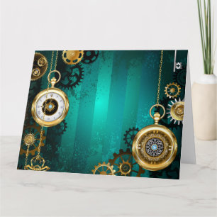 Steampunk Jewellery Watch on a Green Background Thank You Card