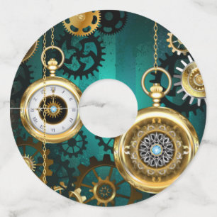 Steampunk Jewellery Watch on a Green Background Wine Glass Tag