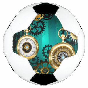 Steampunk Jewelry Watch on a Green Background Soccer Ball