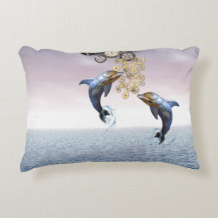 Steampunk jumping dolphins decorative cushion