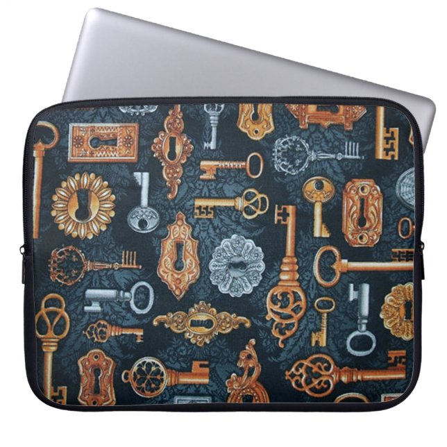 Steampunk Keys and Key Holes Pattern Laptop Sleeve (Front)