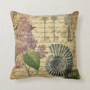 steampunk keys french botanical purple lilac cushion