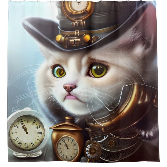  Steampunk kitten  Shower Curtain (Front)