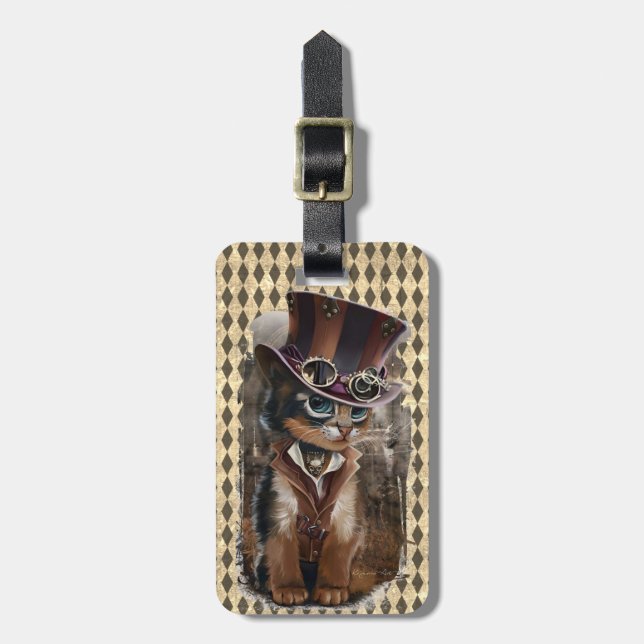 Steampunk Kitty Customisable Luggage Tag (Front Vertical)