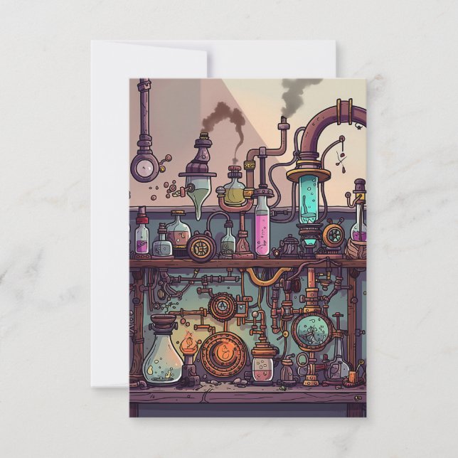 Steampunk Laboratory Thank You Card (Front)