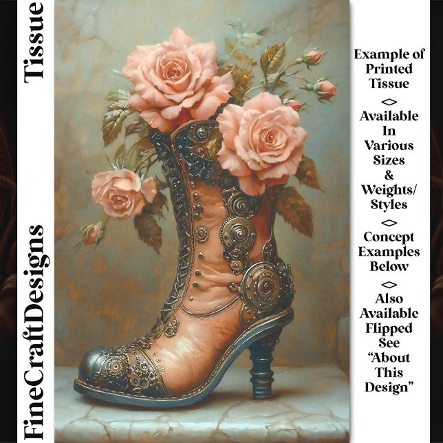 Steampunk Ladies Boot & Pink Roses DF8L Decoupage Tissue Paper (Creator Uploaded)