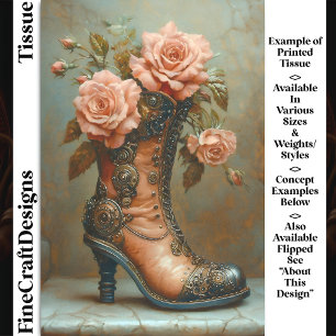 Steampunk Ladies Boot & Pink Roses DF8R Decoupage Tissue Paper