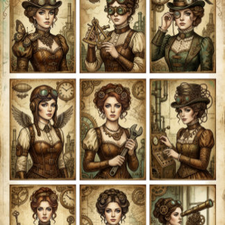 Steampunk Ladies decoupage for Small projects  Tissue Paper
