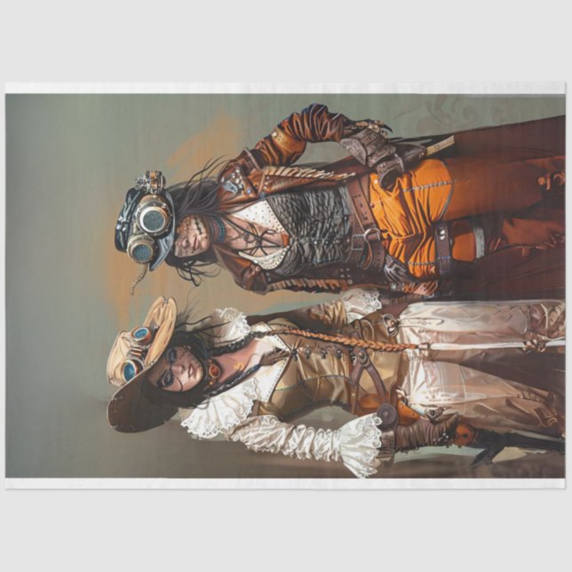 Steampunk Ladies Duo Gears and Grooves Decoupage  Tissue Paper (Front)