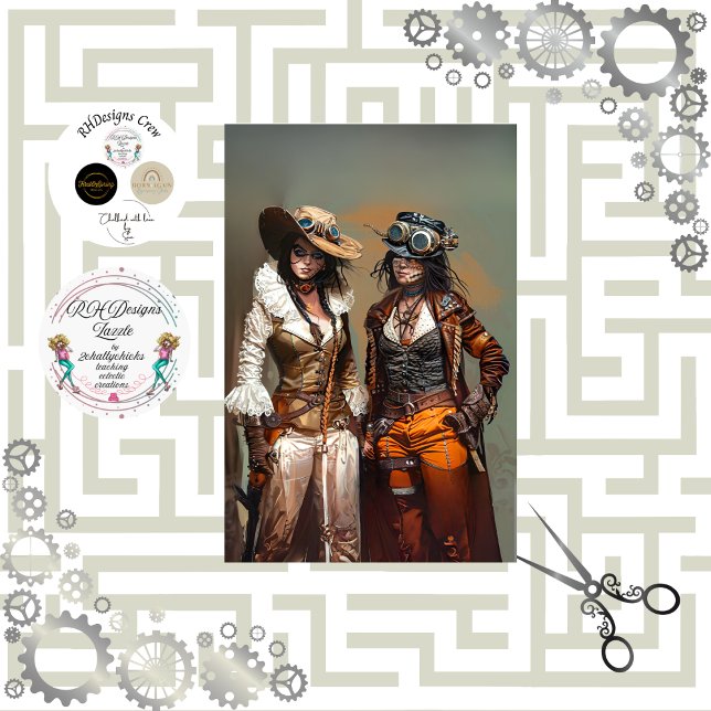 Steampunk Ladies Duo Gears and Grooves Decoupage  Tissue Paper (Creator Uploaded)