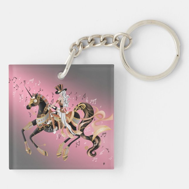 Steampunk Lady and Mechanical Horse  Key Ring (Back)
