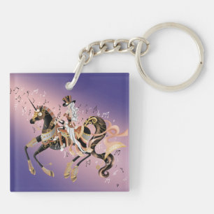 Steampunk Lady and Mechanical Horse Key Ring