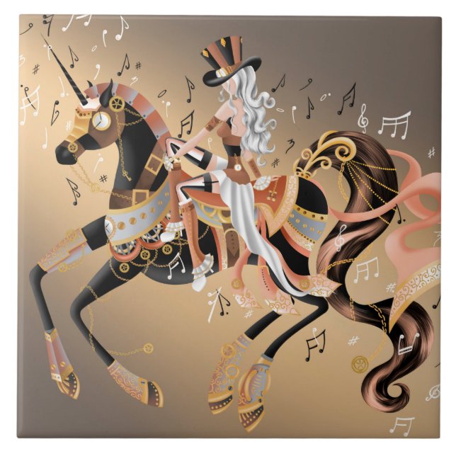 Steampunk Lady and Mechanical Horse  Tile (Front)