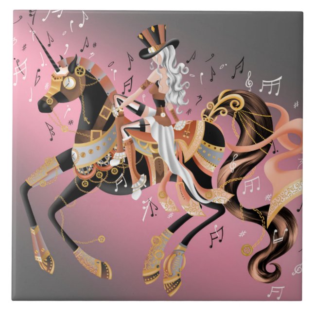 Steampunk Lady and Mechanical Horse  Tile (Front)