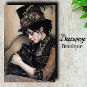 Steampunk Lady Cat Decoupage Tissue Paper