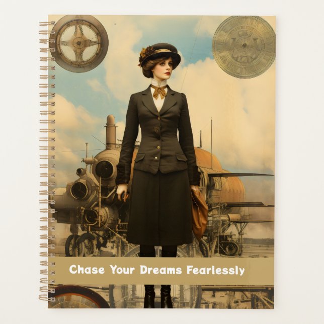 Steampunk Lady Chase Your Dreams Fearlessly Planner (Front)
