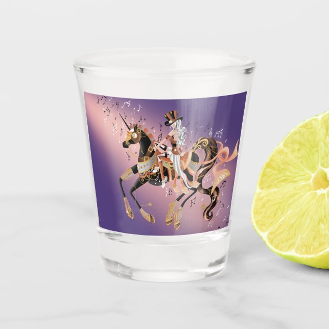 Steampunk Lady & Horse Shot glass (Front)
