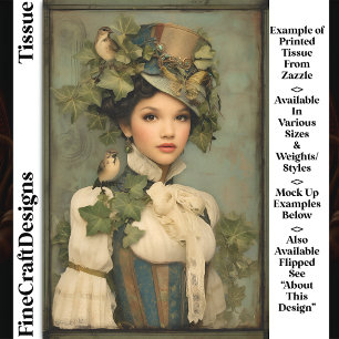 Steampunk Lady In Hat, Ivy & Birds DK3L Decoupage Tissue Paper
