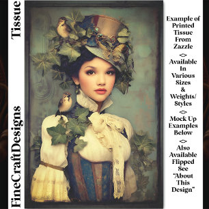 Steampunk Lady In Hat, Ivy & Birds DK3LF Decoupage Tissue Paper
