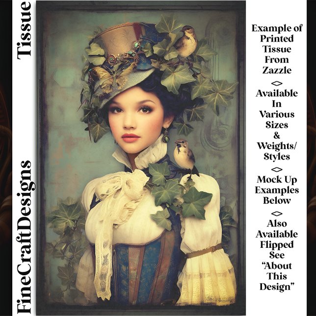 Steampunk Lady In Hat, Ivy & Birds DK3RF Decoupage Tissue Paper (Creator Uploaded)