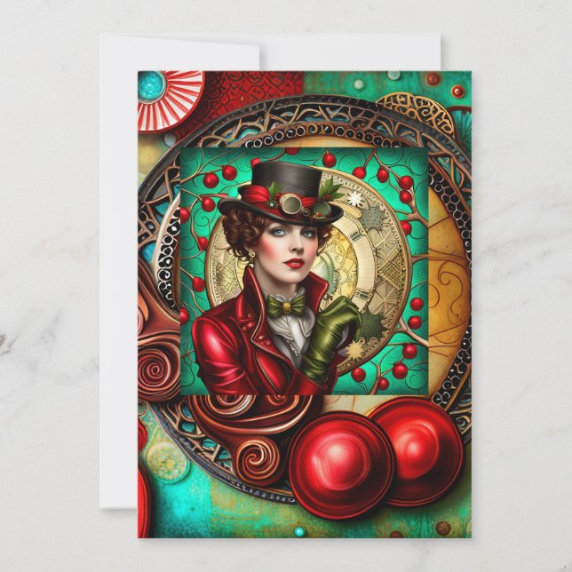 Steampunk Lady-Inspired Christmas Card (Front)