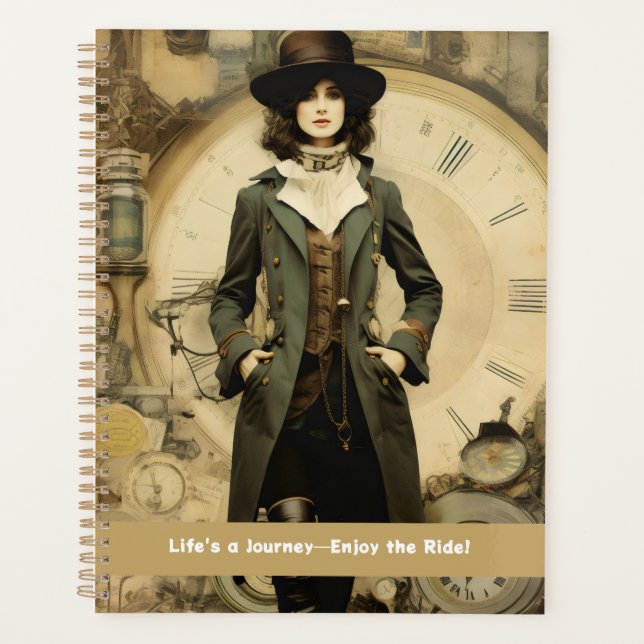 Steampunk Lady Life's a Journey—Enjoy the Ride! Planner (Front)