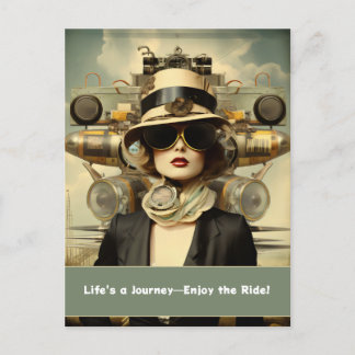 Steampunk Lady Life's a Journey—Enjoy the Ride! Postcard