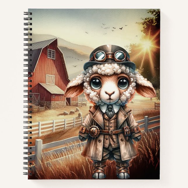 Steampunk Lamb Spiral Notebook (Front)