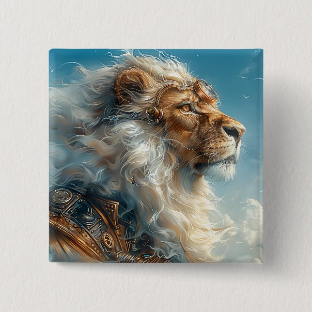 Steampunk Lion 15 Cm Square Badge (Front)
