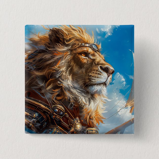 Steampunk Lion 15 Cm Square Badge (Front)