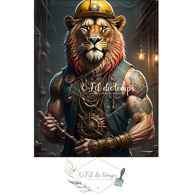 Steampunk Lion Construction Worker Decoupage Tissue Paper (Creator Uploaded)