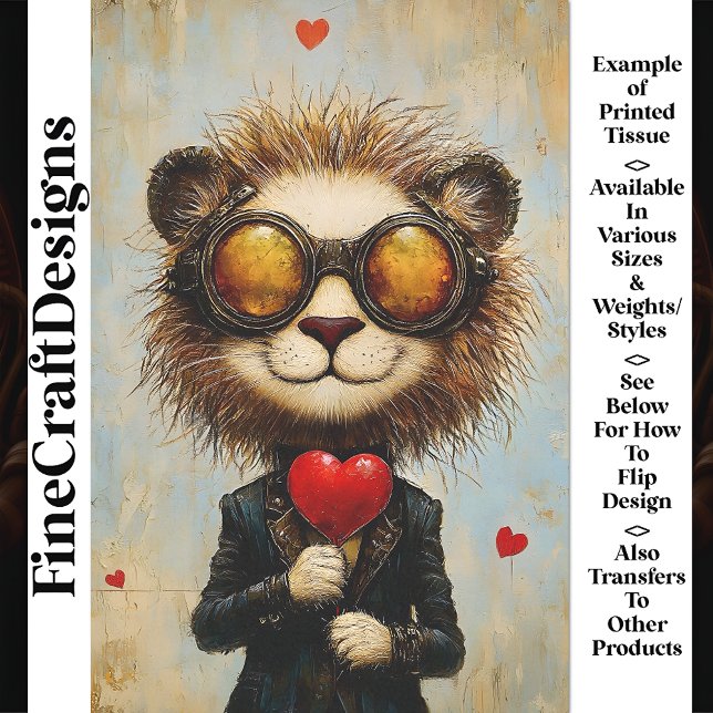 Steampunk Lion & Red Heart Balloon AS1 Decoupage Tissue Paper (Creator Uploaded)