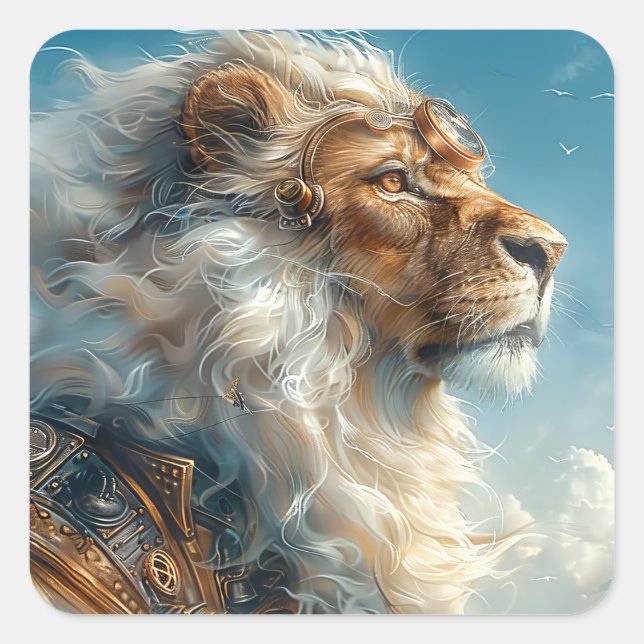 Steampunk Lion Square Sticker (Front)