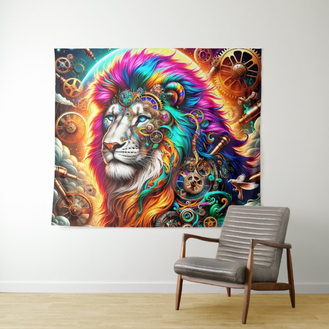 Steampunk Lion Tapestry (In Situ (Horizontal))
