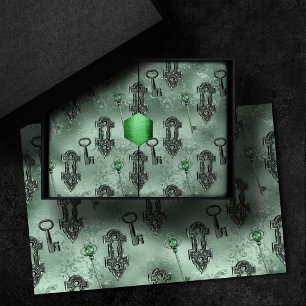 Steampunk Lock and Key Green   Vintage Decoupage Tissue Paper