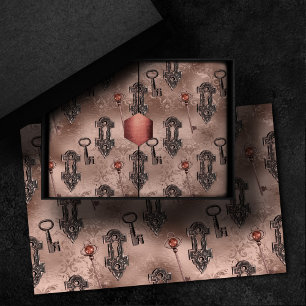 Steampunk Lock and Key Rose Gold   Chic Decoupage Tissue Paper
