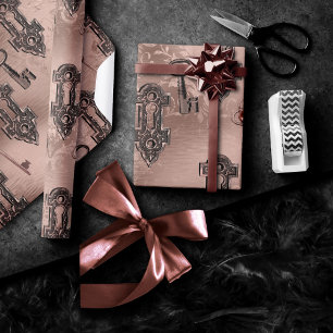 Steampunk Lock and Key Rose Gold Chic Decoupage Wrapping Paper
