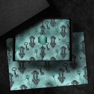 Steampunk Lock and Key Teal   Vintage Decoupage Tissue Paper