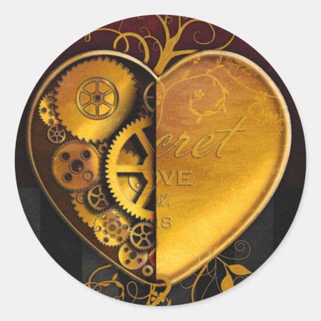 Steampunk Locket Heart Classic Round Sticker (Front)