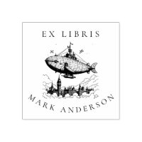 Steampunk London Airship Bookplate Stamp