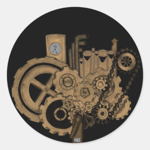 Steampunk Machinery (Brassy) Classic Round Sticker