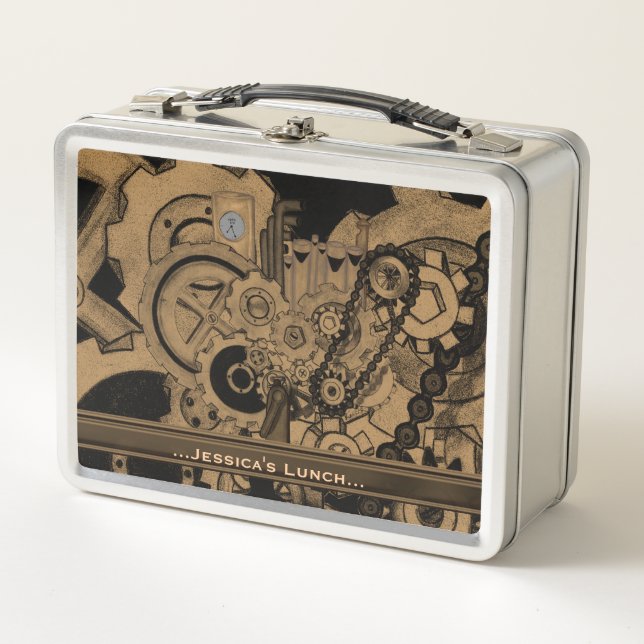 Steampunk Machinery (Brassy) Metal Lunch Box (Front)