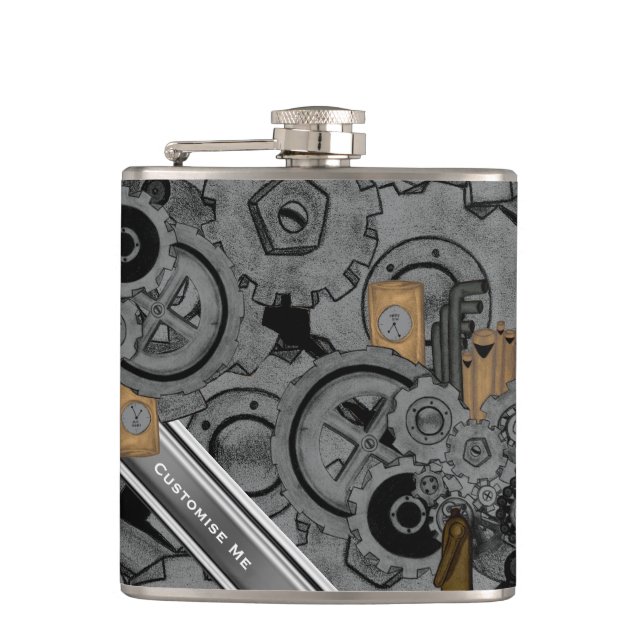 Steampunk Machinery (Full Colour) Hip Flask (Front)
