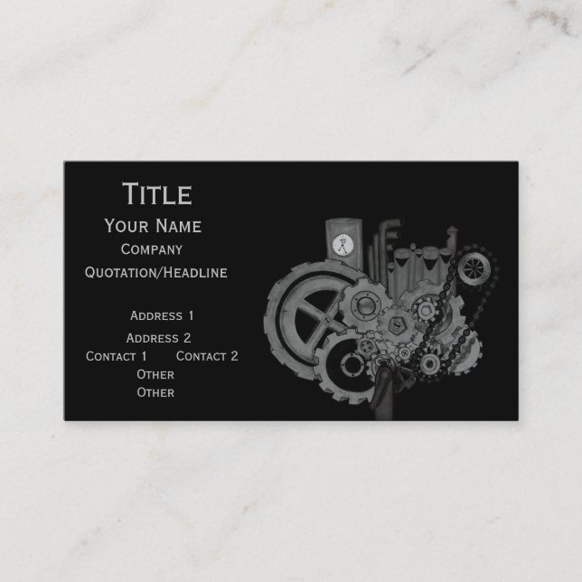 Steampunk Machinery (Monochrome) Business Card (Front)