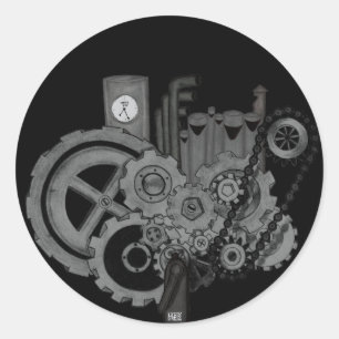 Steampunk Machinery (Monochrome) Classic Round Sticker