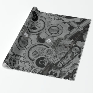 Steampunk Machinery (Monochrome) Wrapping Paper