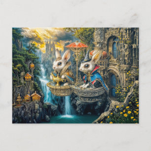Steampunk magic rabbits postcard