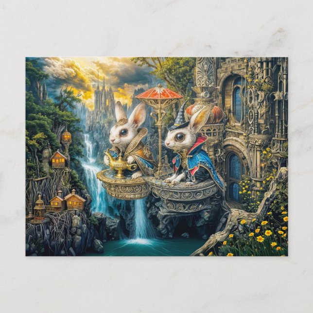 Steampunk magic rabbits postcard (Front)
